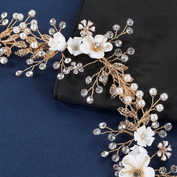 Flower Hair Vine Pearl Bridal Hair Piece Floral Wedding Headband Bridal Hair Gif - Picture 2 of 3